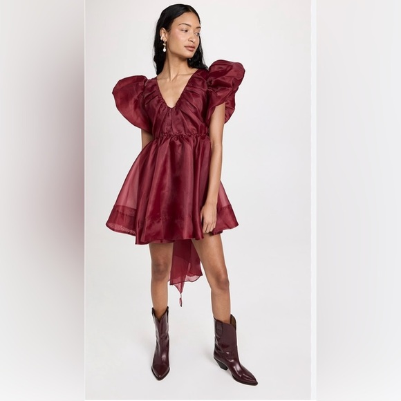NWT Aje Gretta Tie Organza Burgundy Mini Dress Size Medium Open Back V neck - Picture 6 of 10